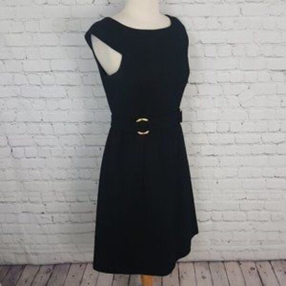 DAVID MEISTER - Textured Belted Sheath Dress Black 4 - Picture 3 of 7